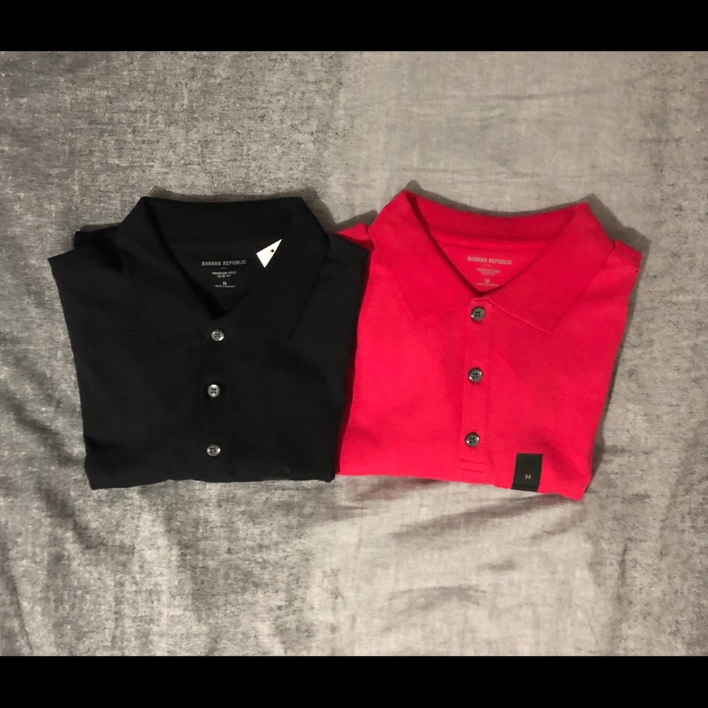 Banana Republic Polo Shirt Black & Red Med (2Pack)